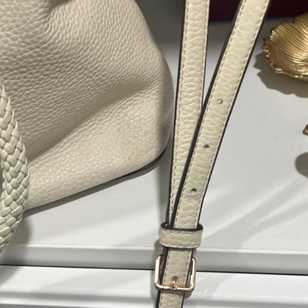 Tory Burch Ivory Leather Pebbles Tote Braided Handles and Detachable Strap 13x9 - Picture 5 of 5